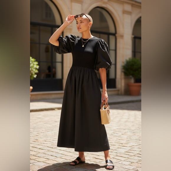Sofie The Label Dresses & Skirts - Sophie The Label Tori Puff Sleeve Contrast Maxi Dress in Black Size Small